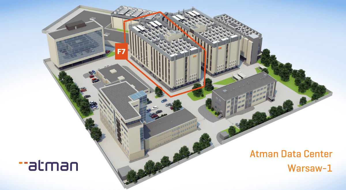 A mockup of Atman Data Center Warsaw-1 with F7 building